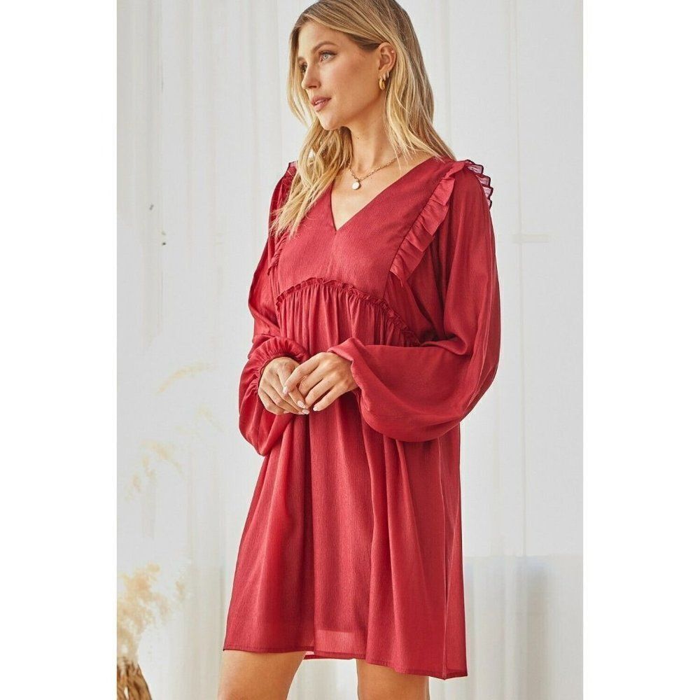 SALE! Andree By Unit Burgundy Berry Red Mini V Neck Dress New S-L D10194
